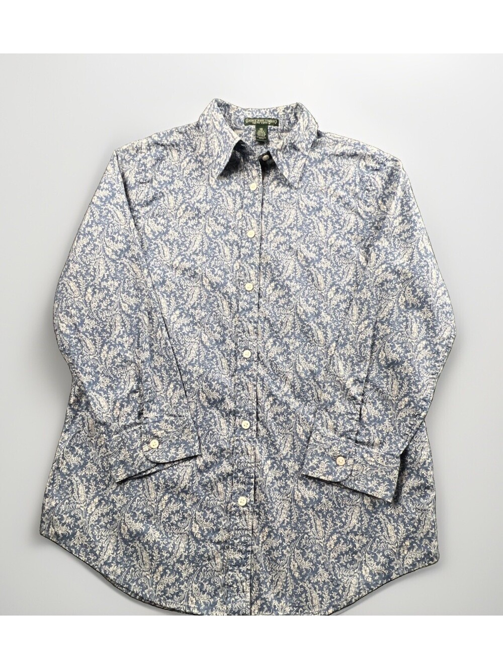 Vintage Lauren Jeans Co Ralph Lauren Green Label Shirt Blue Paisley Women XS Y2K